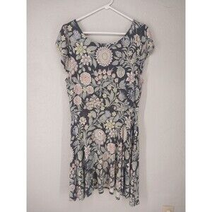 LOFT Gray Floral Short Sleeve Surplice Back Soft Dress Size Large
